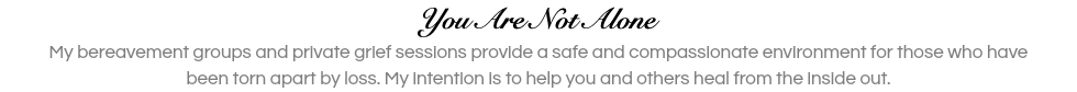 You Are Not Alone My bereavement groups and private grief sessions provide a safe and compassionate environment for those who have been torn apart by loss. My intention is to help you and others heal from the inside out.